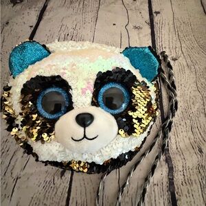 TY Brand-Sequin Panda Kids purse with Blue Ears